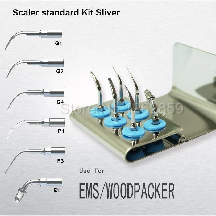 

Dental ESKS Scaler Standard Kit Sliver G1,G2,G4,P1,P3,E1 with Holder Stand Dental Equipment and Materials for EMS WOODPECKER