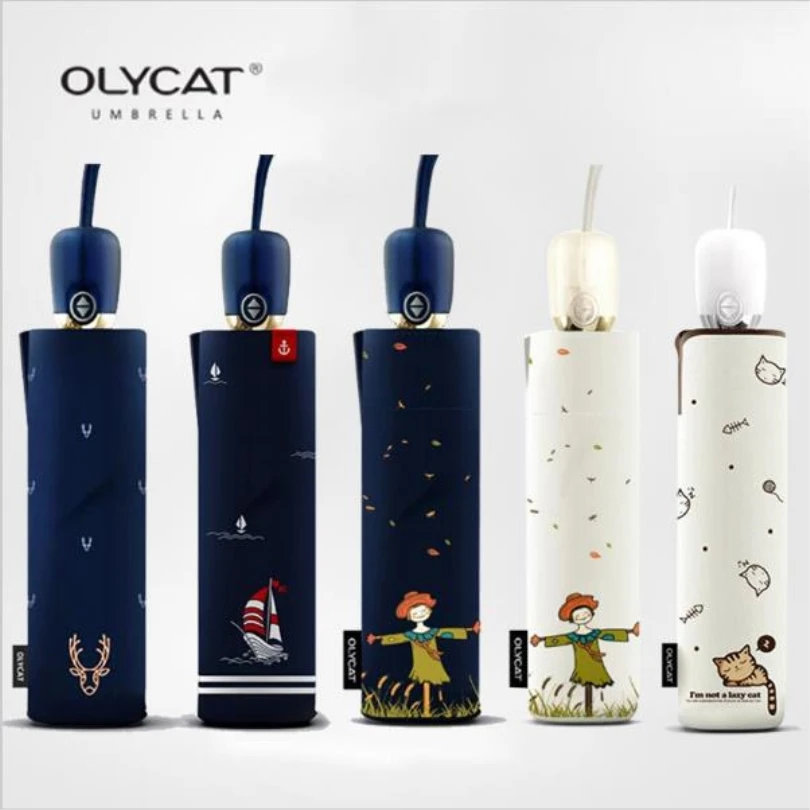 OLYCAT-Automatic Folding Umbrella for Women, Waterproof Sun Umbrella, Small Parasol, Auto, Beach, UV, Rain, Female