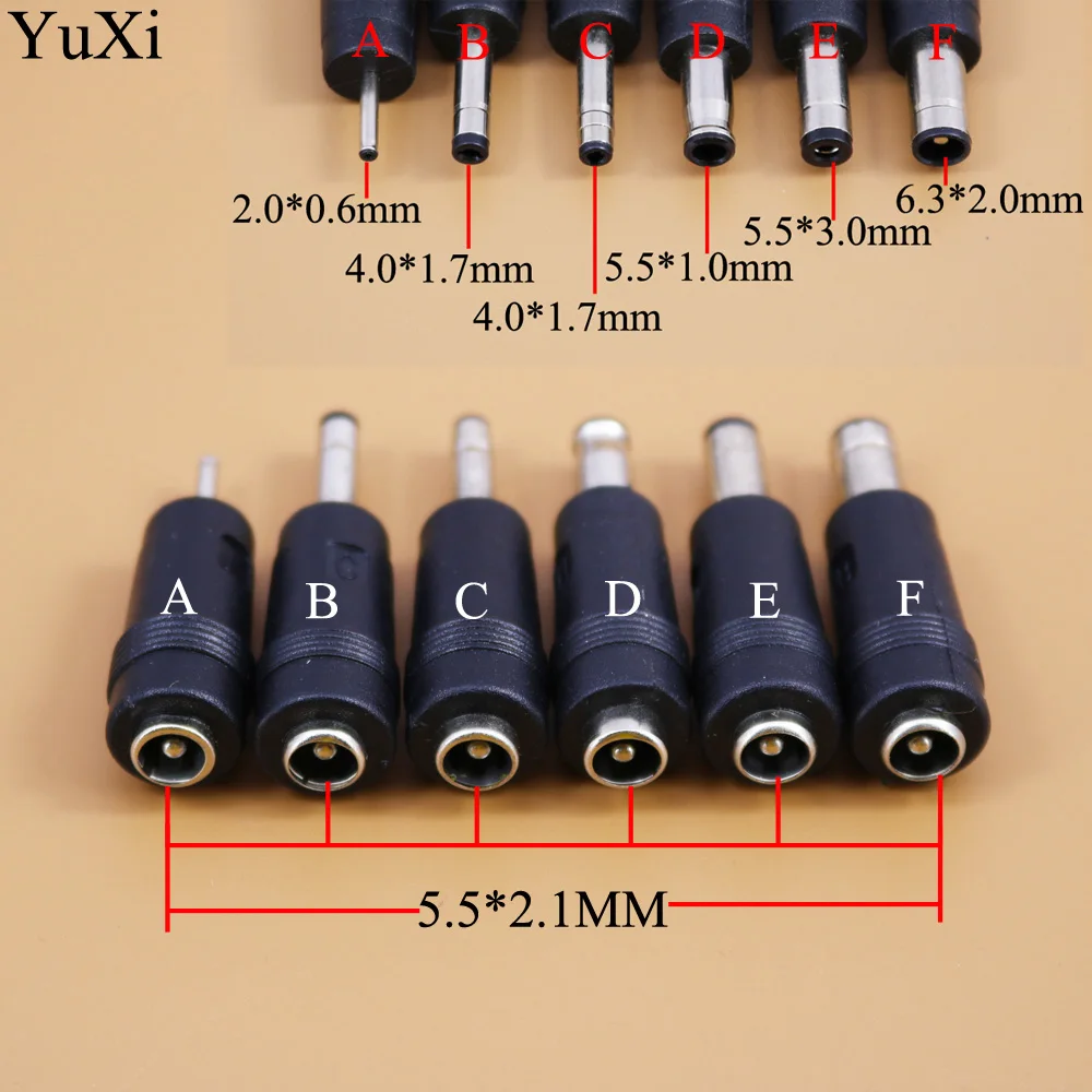 

1 шт. 5,5x2,1 мм гнездовой разъем YuXi на 2,0*0,6 4,0*1,7/5,5x1,0 5,5*3,0 6,3*2,0 * Штекерный разъем питания постоянного тока, адаптер для ноутбука