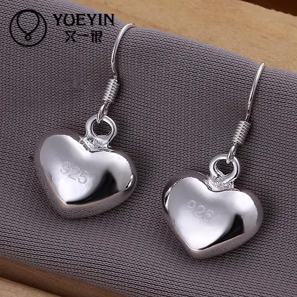 Silver Color Plump Heart Shaped Pendant Earrings For Women Dangle Drop Earrings Decorative Worn On Ears Wedding Jewelry E022