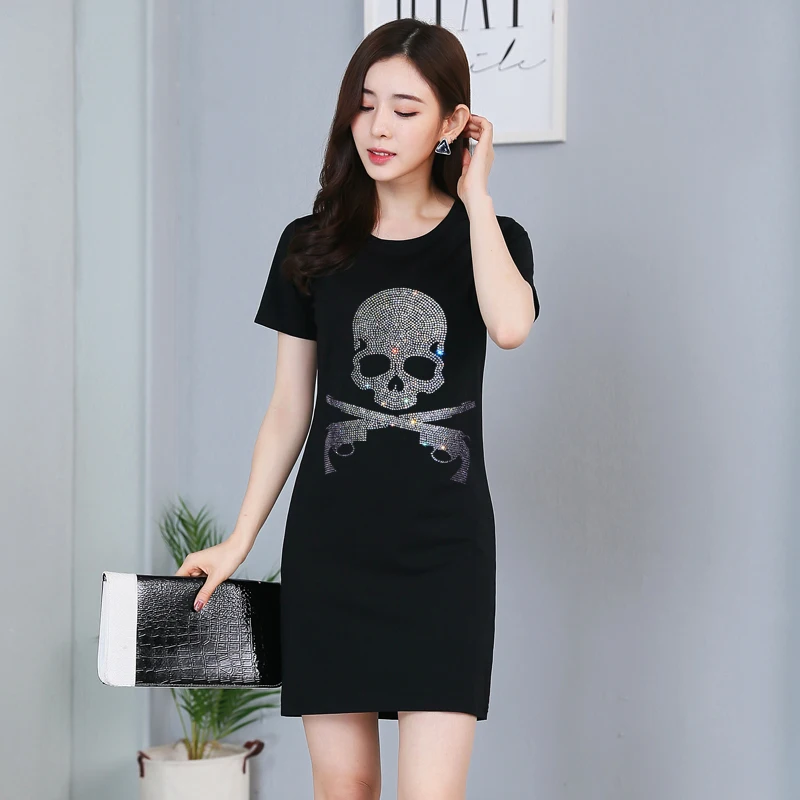 2018 new hot drilling fashion Slim women's dress double shots personalized design high quality cotton sweat absorption dress hot