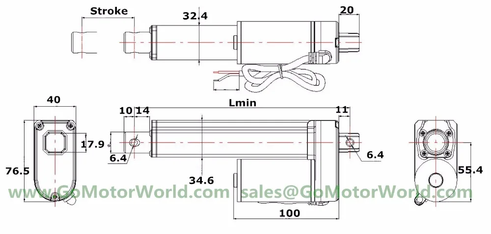 Waterproof IP65 12V 200mm 8inch adjustable stroke 100N 22LBS load 60mm/s speed industry heavy duty linear actuator LA10F