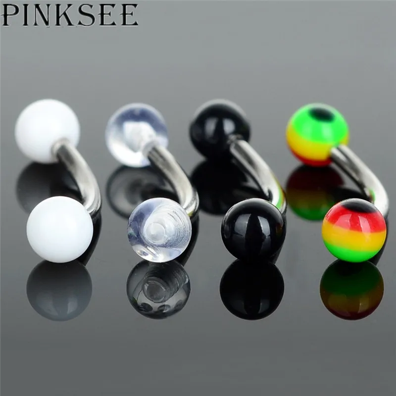 PINKSEE 5Pcs Stainless Steel Acrylic White Black Colorful Ball Bending Bar Lip Ear Stud Navel Body Piercing Women Jewelry