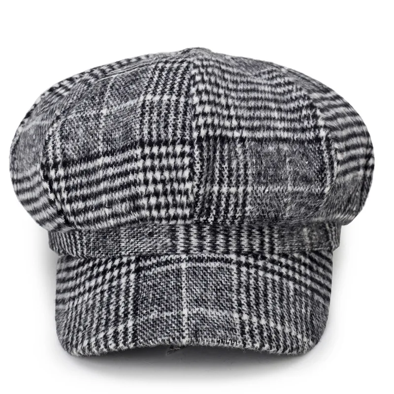 COKK Newsboy Cap Plaid Octagonal Hats For Women Men Classic Vintage Beret Autumn Winter Hats For Ladies Girl Beret Hat Female