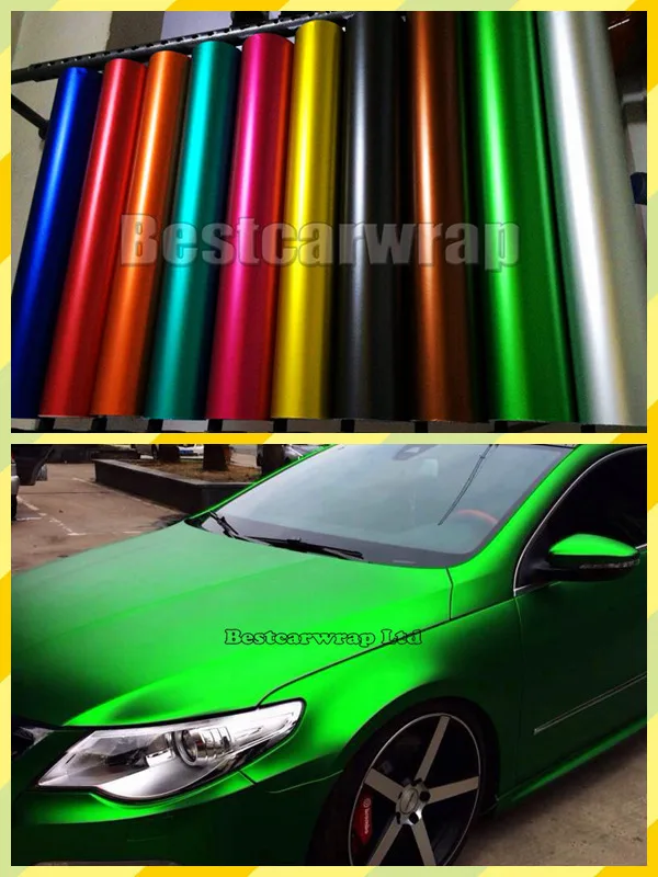 16 Colors  ICE Satin Chrome Car Wrap Vinyl Film Air Bubble Free Matte chrome  covering foil PROTWRAPS  size  1.52*20m 5x67ft