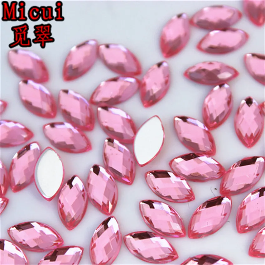 Micui 100pcs 5*10mm Mix Color Horse Eye Rhinestones Flat Back Acrylic Gems Crystal Stones Non Sewing Beads for DIY Clothes MC320