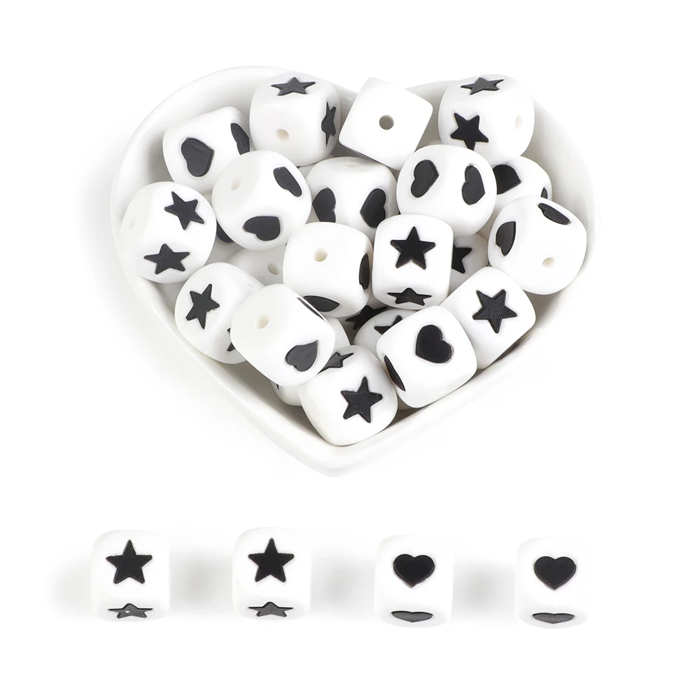 Joepada 50pcs Silicone Beads Letter 12mm Heart Star Chewing Alphabet Beads Baby Teether For DIY Bracelet Necklace Pacifier Chain