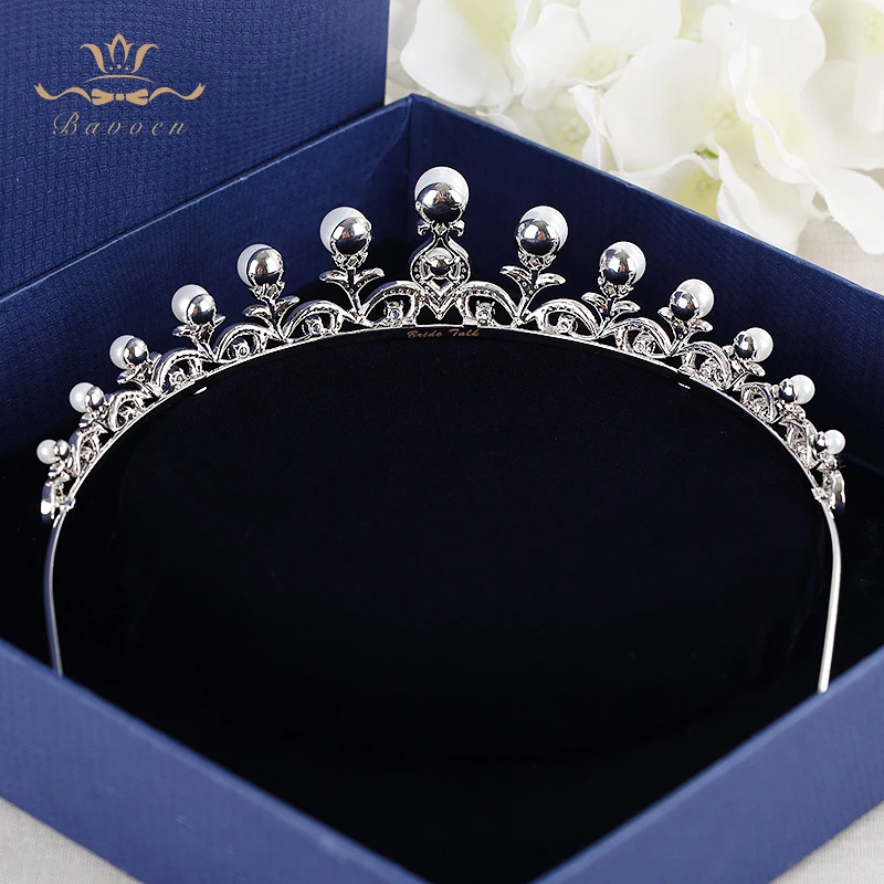 Brides Pearls Hairbands Evening Zircon Crystal Crown Tiara Wedding Hair Jewelry