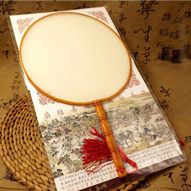 DIY Blank White Silk Hand Fans with Handle Student Children Hand Painting Fine Art Programs Chinese Palace Round Fan gifts