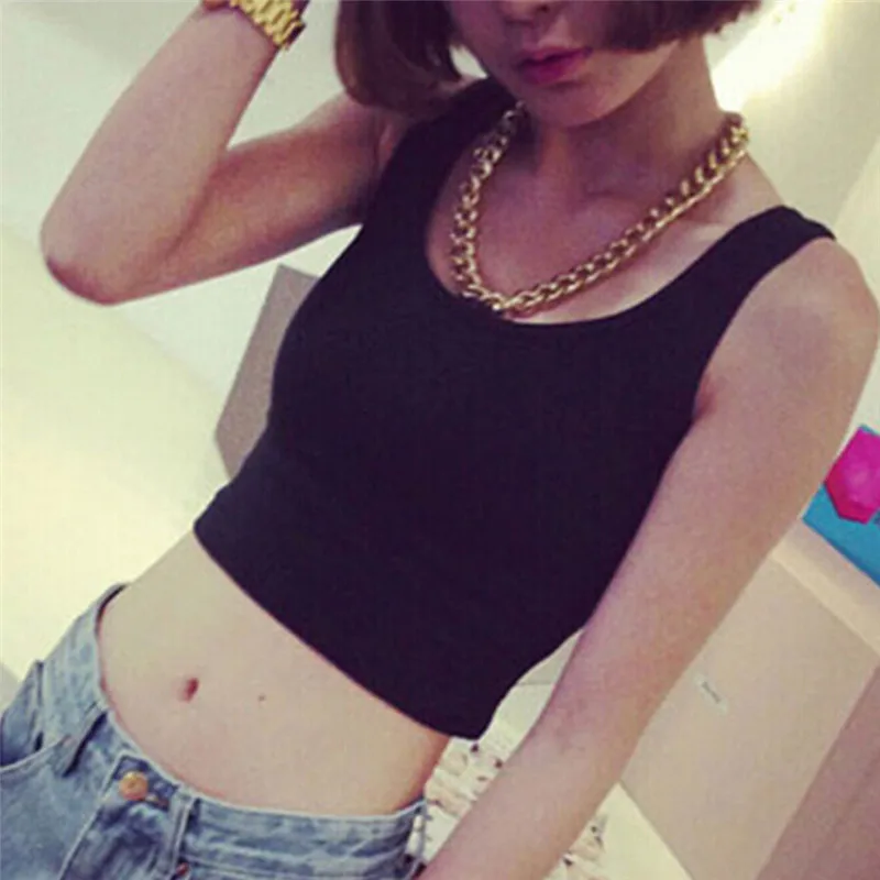 Sleeveless U Croptops Summer Slim Render Short Top Tank Tops Solid Black/White/Gray Crop Tops Vest Tube Top 3Color