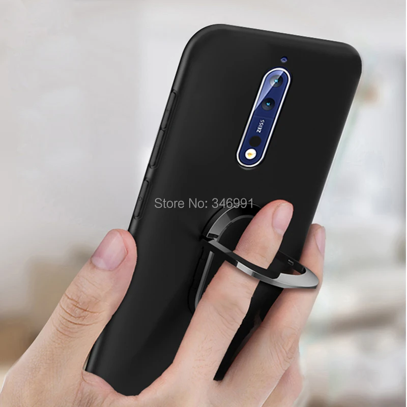 Nokia 8 Phone Cover for Nokia 7.1 / 8.1 Plus X71 X7 Case Soft Black Silicone Magnetic Car Holder Ring Case for Nokia 8 Funda