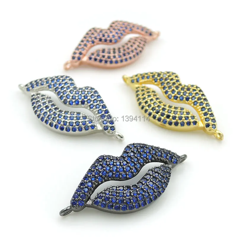 

30*13*4mm Micro Pave Blue CZ Lip Connector Fit For Women As DIY Bracelets Accessory