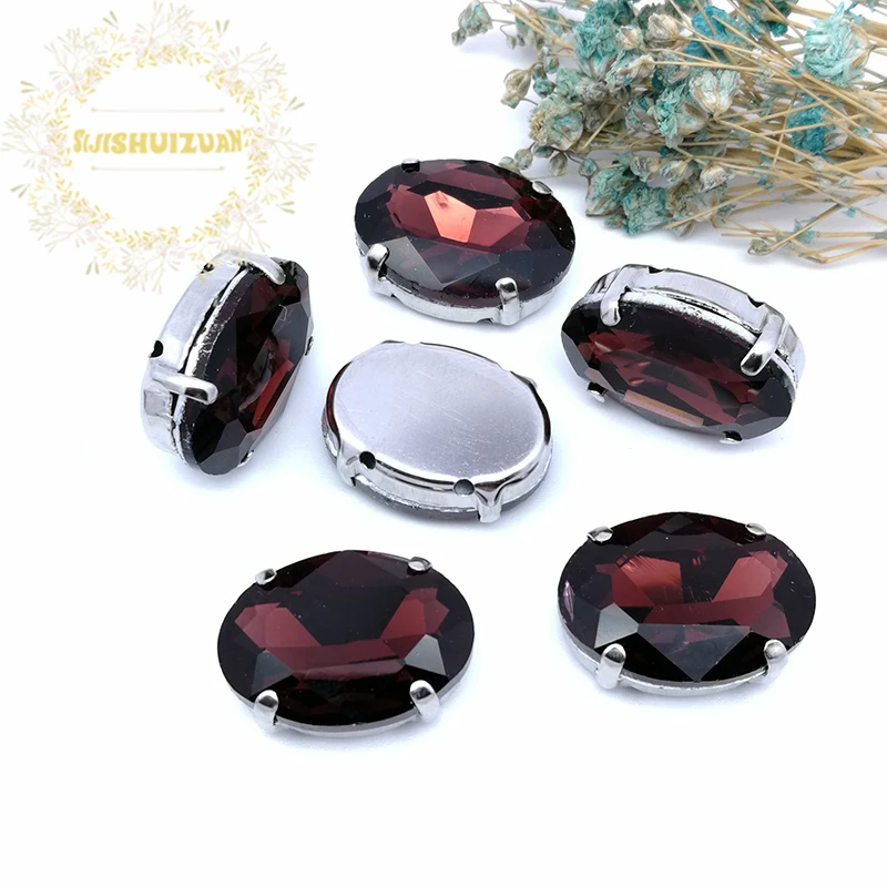 Silver Claw Setting 30pcs/Bag White Oval Shapes Mix Clear Gass Crystal Sew On Rhinestone Wedding Dress Shoes Bag Diy Trim