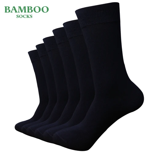 Calcetines Match-Up de bambú azul oscuro para hombre, calcetines de vestir de negocios antibacterianos transpirables (6 par/lote)