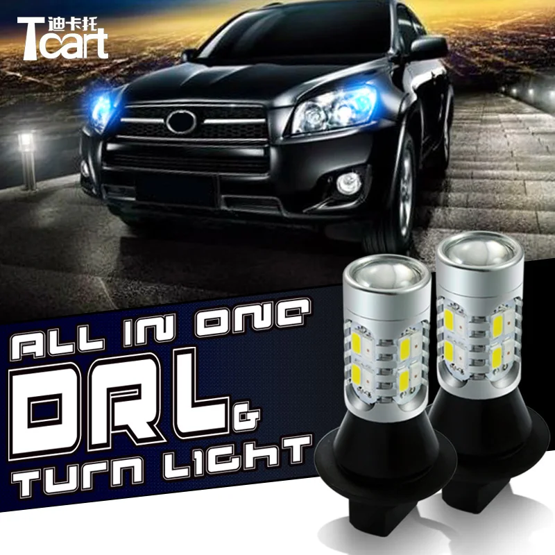 Tcart Car Light Accessories LED DRL Daytime Running Light Turn Signal Lamp W21W 7440 T20 For TOYOTA ALPHARD VOXY HARRIER