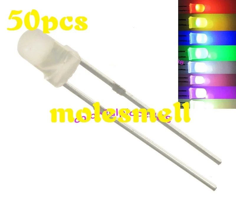 Free shipping 50pcs 3mm Diffused RGB Rainbow Slow Flashing Flash Red Green Blue LED Leds