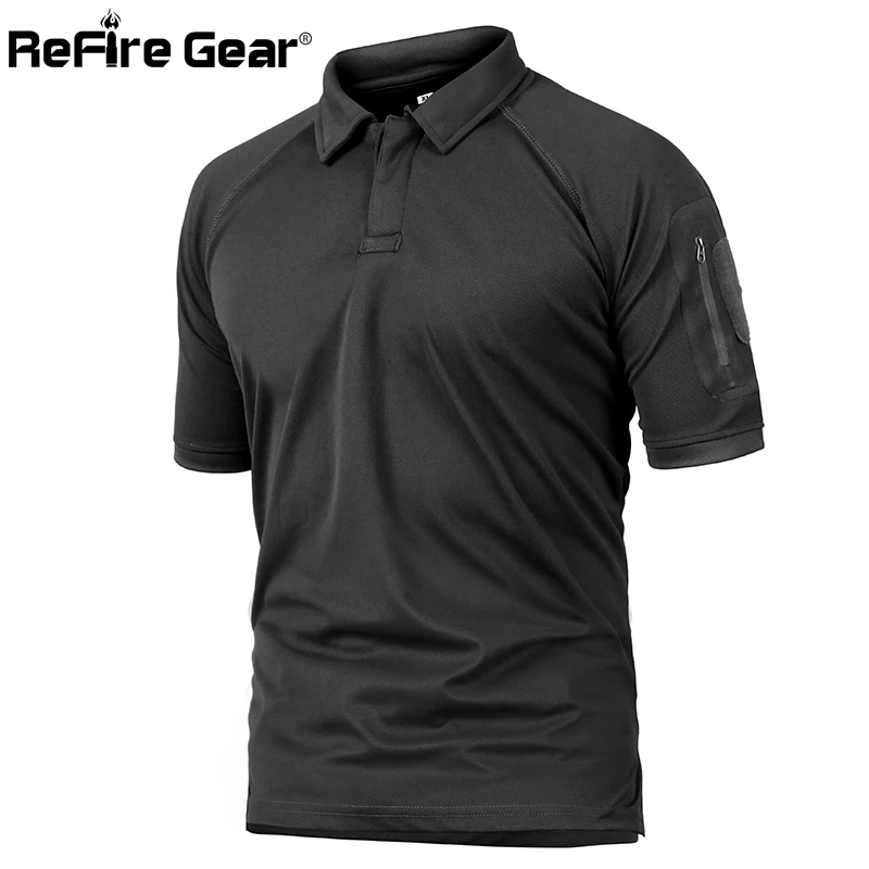 ReFire Gear Men Military Polo Shirt Breathable Army Combat Tactical Polo Male Navy Blue Quick Dry Short Sleeve Polo Shirts S-5XL