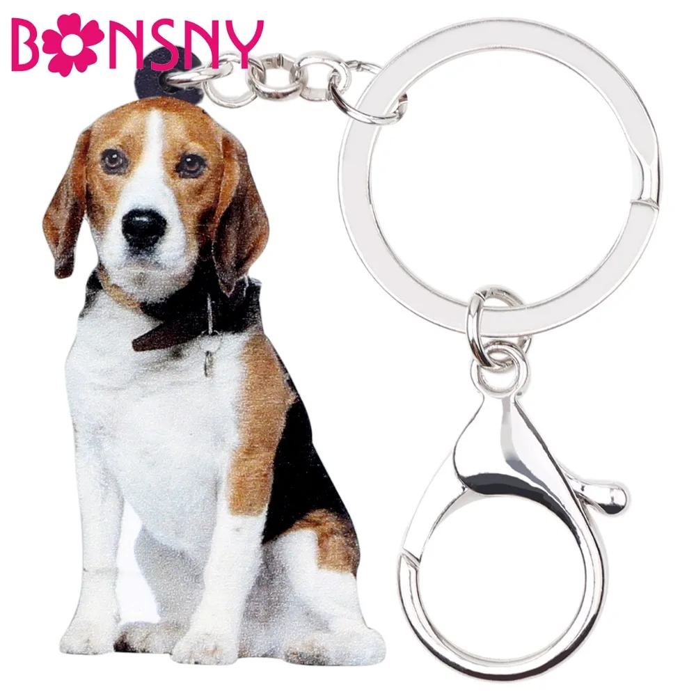 

Bonsny Statement Acrylic Beagle Dog Key Chains Keychain Ring New Fashion Animal Jewelry For Women Girls Bag Car Charms Wholesale