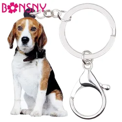 Bonsny Statement Acrylic Beagle Dog Key Chains Keychain Ring New Fashion Animal Jewelry For Women Girls Bag Car Charms Wholesale