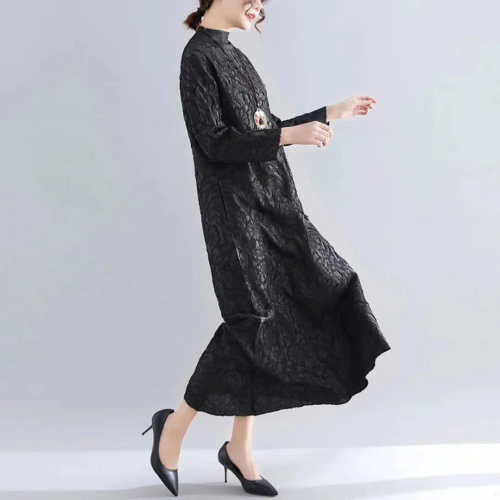 

HOT SELLING Miyake Fashion fold pure color stand wrist sleeve ankle-length dress IN STOCK