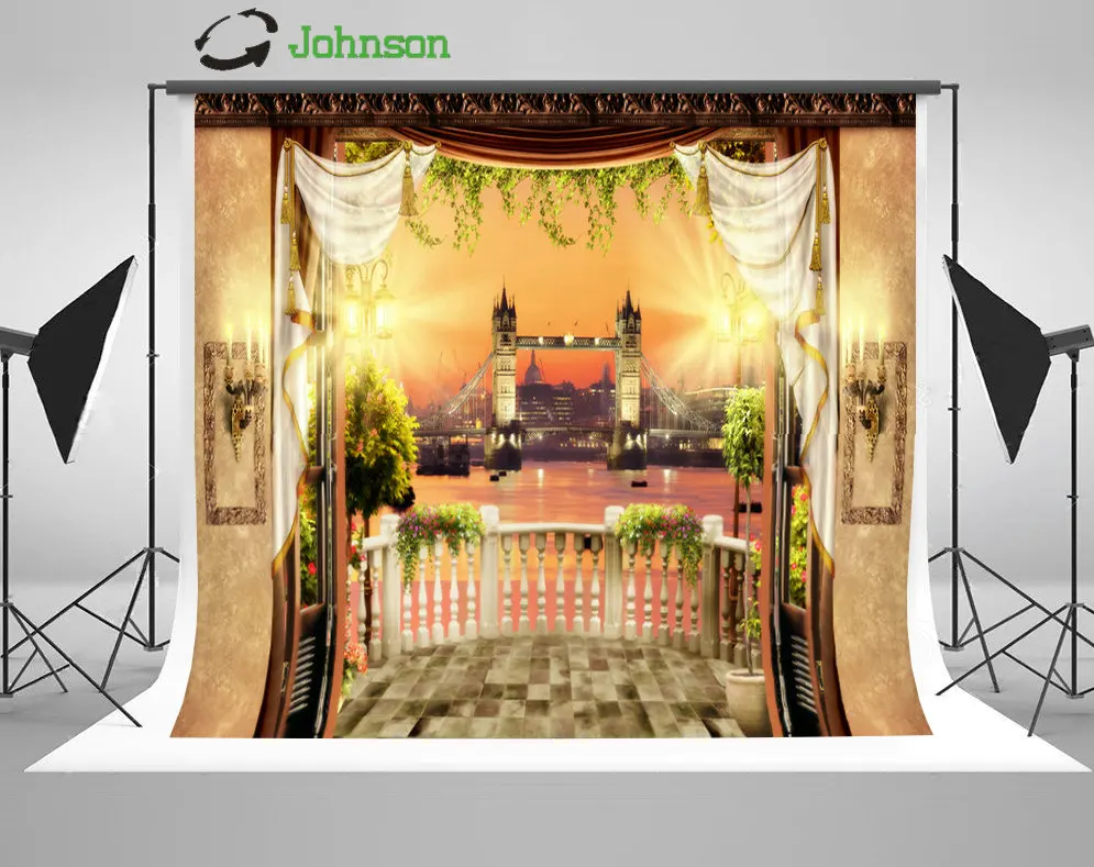 

London Bridge Tulle Curtain Fence Building Background polyester or Vinyl cloth Computer print wedding backdrops