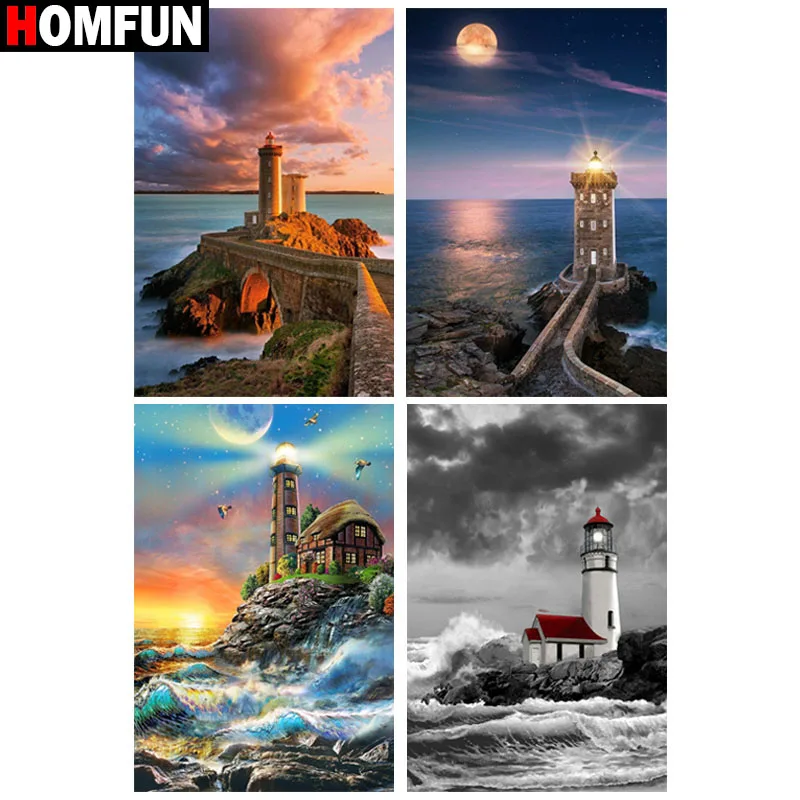 

HOMFUN Full Square/Round Drill 5D DIY Diamond Painting "Tower scenery" 3D Embroidery Cross Stitch 5D Home Decor Gift