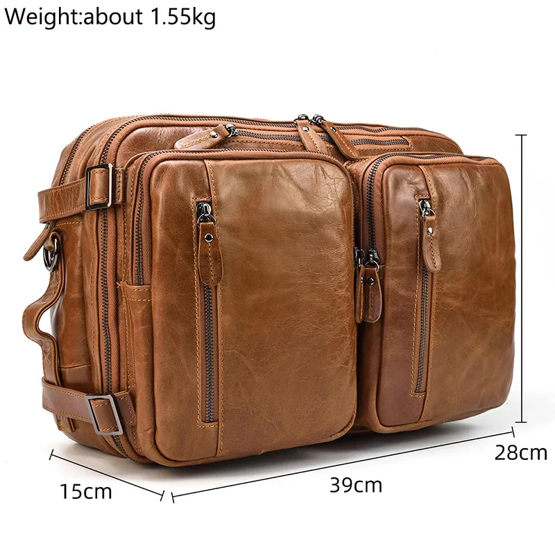 Men Business Briefcase Soft Genuine Leather Man Laptop Handbag 3 Use Multifunctional Cowhide Shoulder Messenge bag For Male Tote