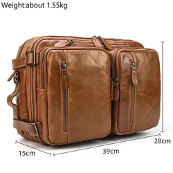 Maleta de negócios masculina de couro genuíno macio bolsa de laptop 3 use bolsa de ombro multifuncional de couro de vaca para homens