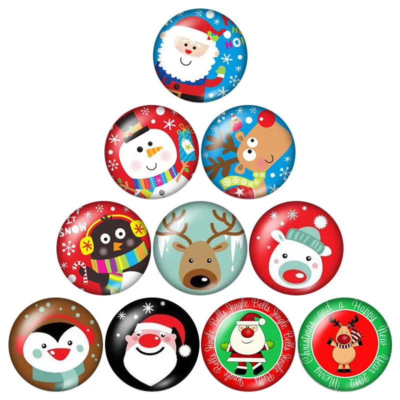 New Merry Christmas Photos Cartoons 10pcs 12mm/16mm/18mm/25mm Round photo glass cabochon demo flat back Making findings ZB0588