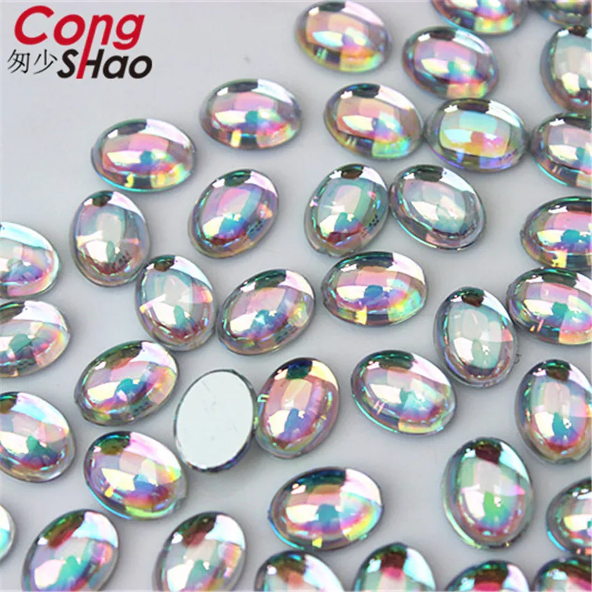 Cong Shao 200PCS 6*8mm Colorful Acrylic Rhinestone Flat Back Oval opal stones and crystals Clothing crafts Accessories ZZ746