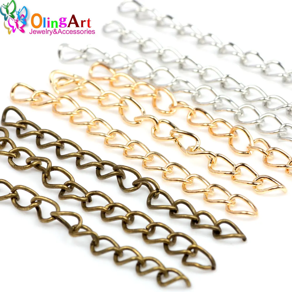 

OlingArt 50MM 60pcs Chain Gold /silver plated/ copper Used for necklace bracelet crimp ends extended chains tails clasp