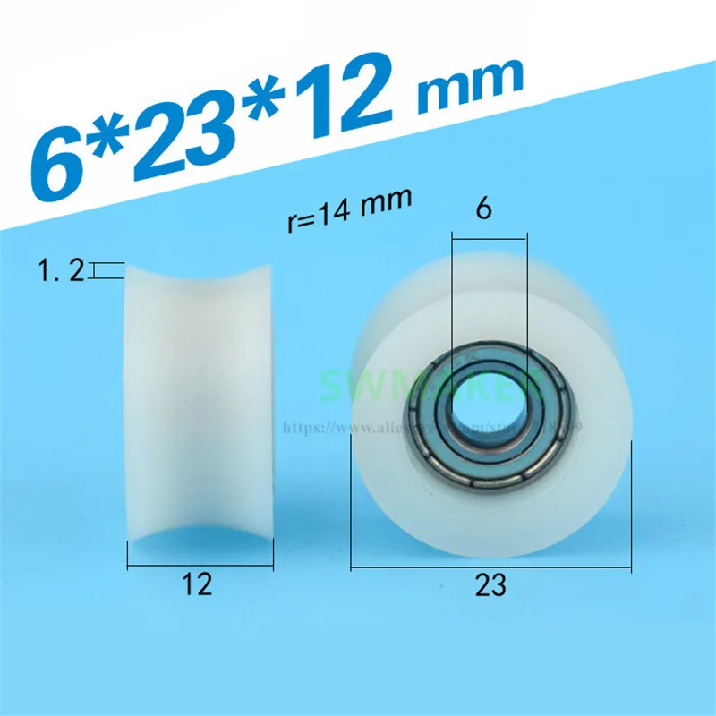 1pcs 6*23*12mm U groove wheel, pulley for door and window /3D printer, nylon bearing pulley