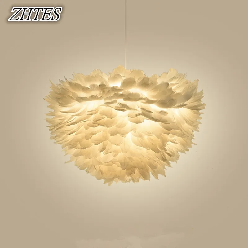 

Feather Pendant Light Bedroom Restaurant White Feather Droplight Living Room Lighting 110V-240V