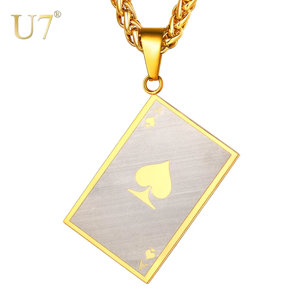 

U7 Necklace Matte Poker Spade Ace Stainless Steel Pendant With Chains Gold/Black Color Christmas Gift Jewelry Necklaces P1137