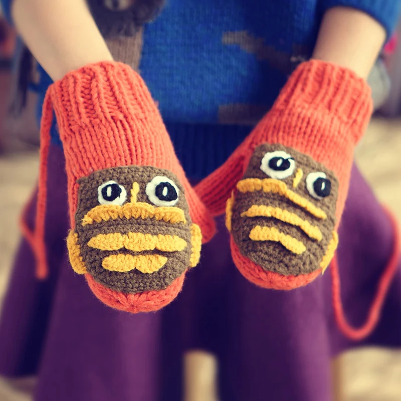 

Cute Women Winter Thick Warm Handmade Knited Gloves Knit Mittens