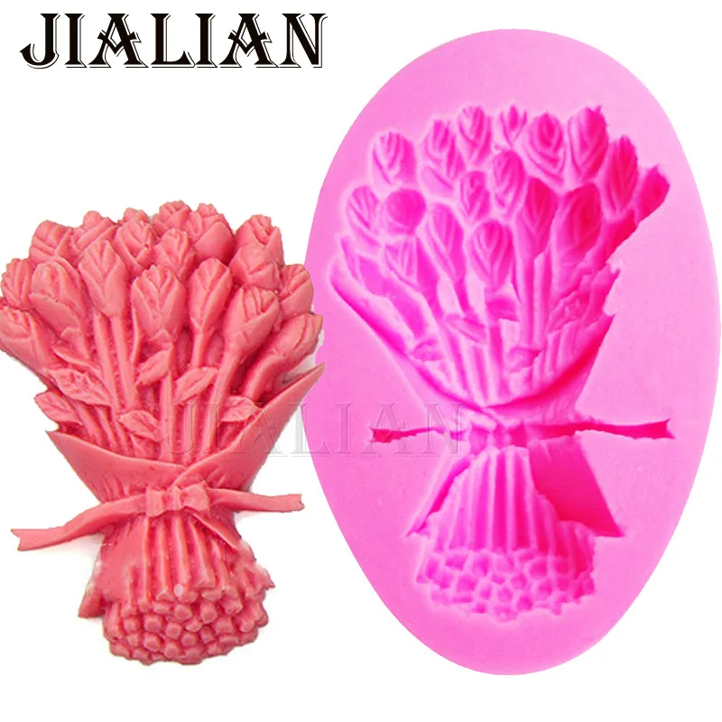 New Design Bunch Of Rose Flowers Fondant Silicone Mold 3D Cake Decorating Tools clay/rubber T0908