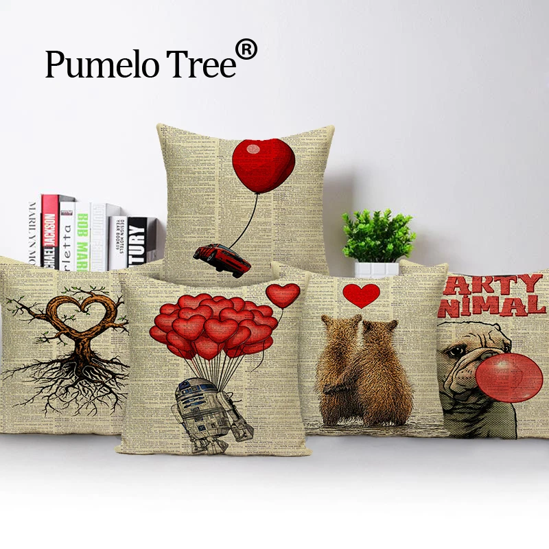 Animal love red cover cushion 45*45cm home cushions Own Photo cushion linen print decorative cushions Custom Throw pillow