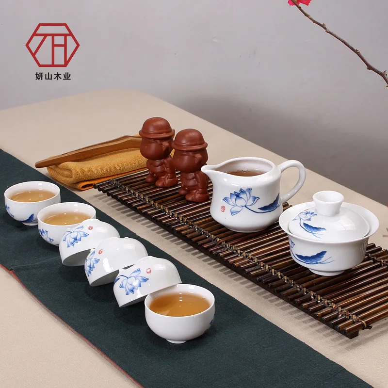 

[Yan Mountain] white porcelain tea set 12 sets of creative gifts of new Chinese kung fu tea wholesale