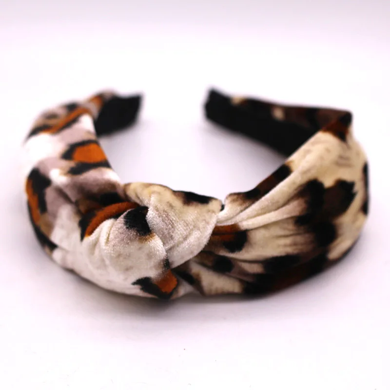 Bohemian Velvet Leopard Knot Hairband Ladies ethnic Geometric Leopard Pattern Knotted Hairband  customized Hair Accessories