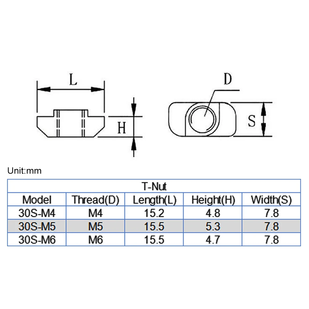 3030 Aluminum Profile with Slot Groove 8mm M3 M4 M5 M6 Nickel Plated T Bolt Hammer Head Nut