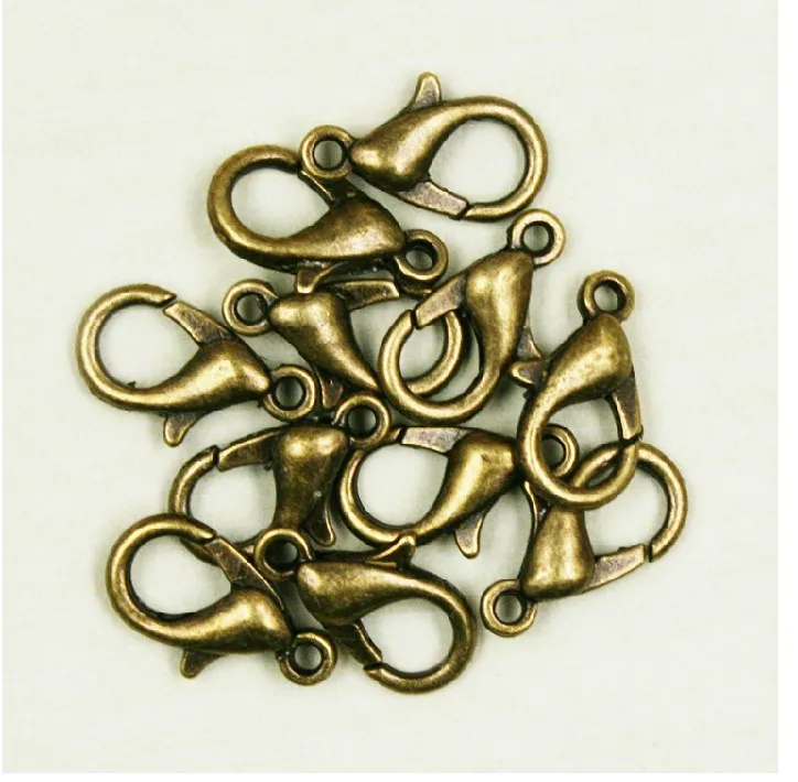 12pcs Gold/Rhodium/Vintage Bronze Plated Lobster Clasps Hooks Jewelry Findings 12mm Free Shipping