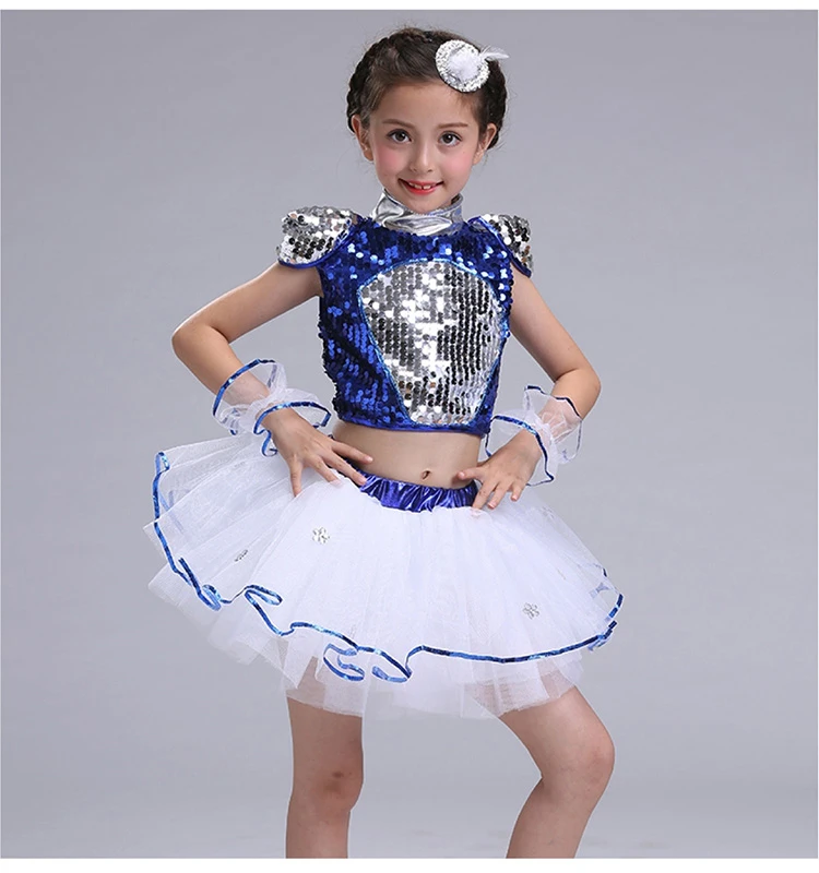 New Children\'s Jazz Dance Modern Cheerleading Costumes Hip Hop Boy Girls Crop Top And Pants Sequins Jazz Dance Performance Set