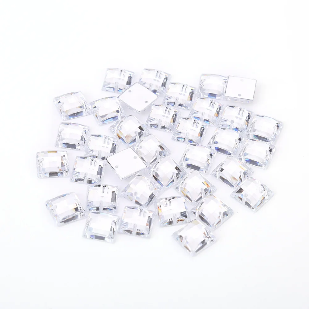 10mm 100pcs square with two holes Glitter Crysta Sew On Rhinestone Acrylic Flatback Sewing  Beads For DIY Garment Jewelry