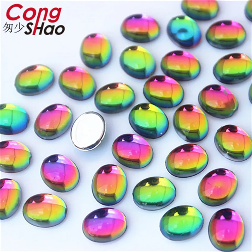 Cong Shao 300 pz 8*10mm Variopinto Acrilico Rhinestone della Parte Posteriore Piana Ovale opal pietre e cristalli Abbigliamento artigianato