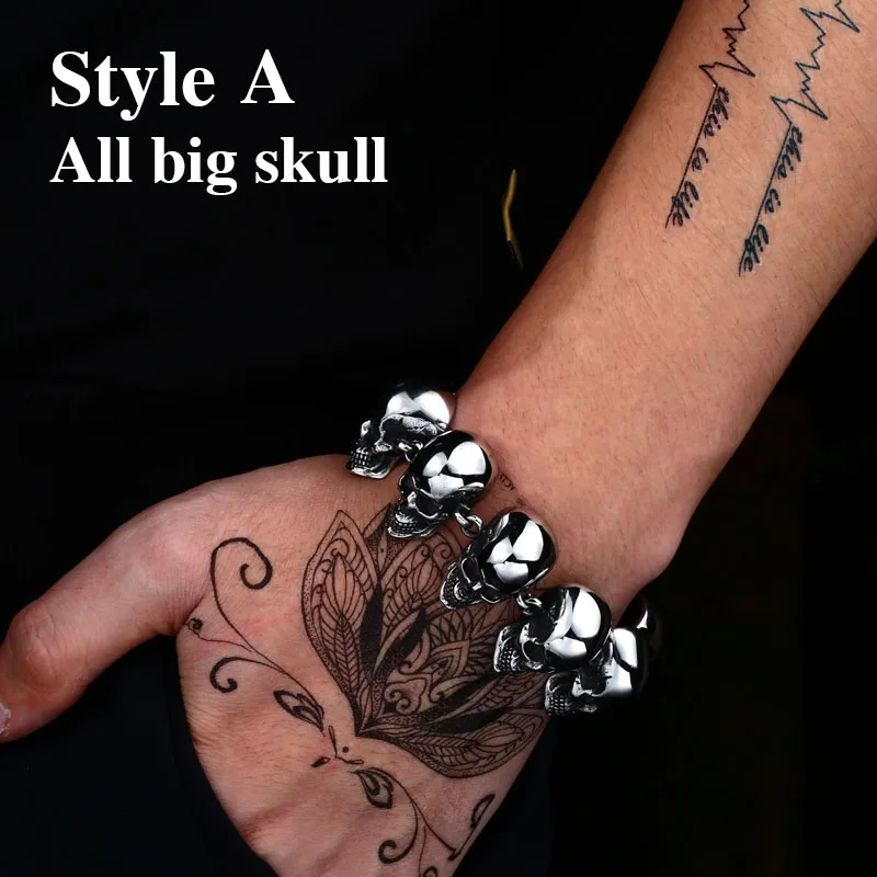 BEIER New Cool Punk Difference Size Skull Bracelet For Man 316 Stainless Steel Man\'s High Quality Jewelry BC8-036