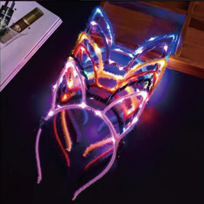 Party Decoration LED Light Rabbit Cat Lace Ears Luminous Bunny Ears Headdress Glow Headband  Party Led Bride Party Wedding