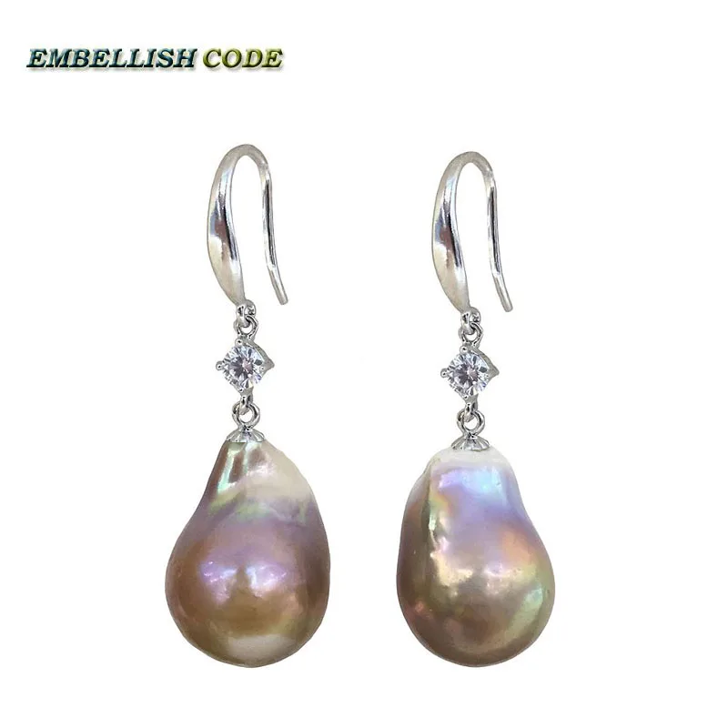 

pearl baroque flame ball style hook earring purple gold color natural pearls with zircon 925 Sterling silver polite for lady