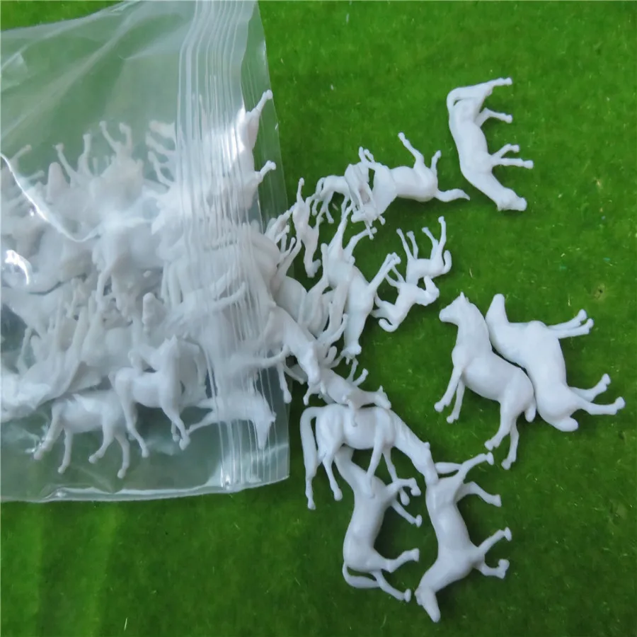 50pcs/Lot Scale Model Train Building Layout UnPainted White Animal Figures 1/150 1/87 Ho Scale Farm Horse New