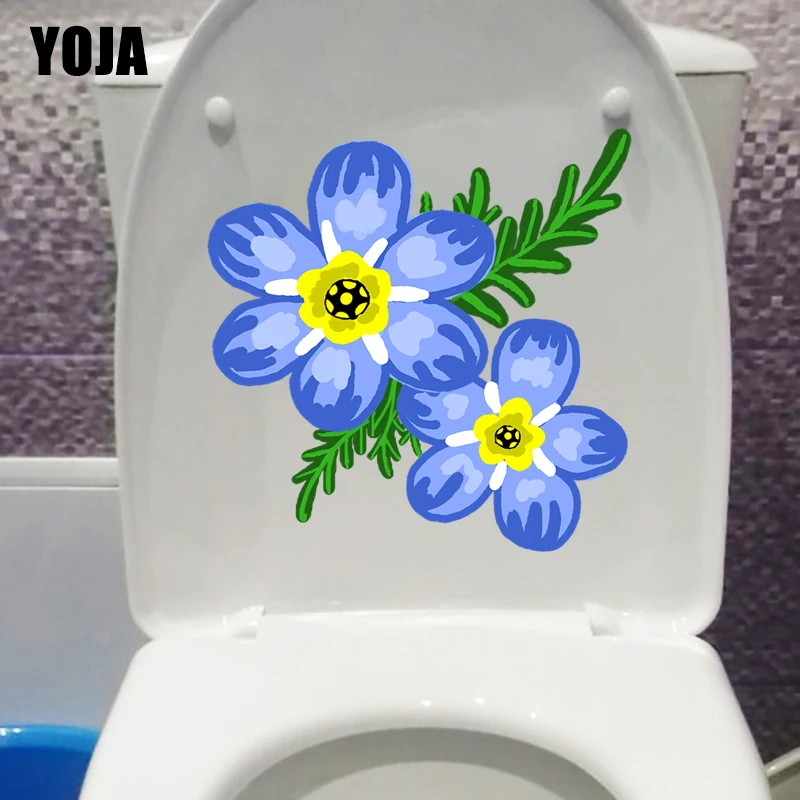 YOJA 22X22.1CM Blue Star Flower Plant Bathroom Toilet Seat Stickers Home Room Wall Decor T1-1661