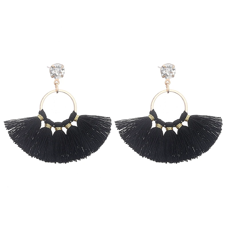 LOVBEAFAS Small Cute Crystal Tassel Drop Dangle Earrings For Girls Delicate Brincos Cotton Fringe Bohemian Earings Women Jewelry